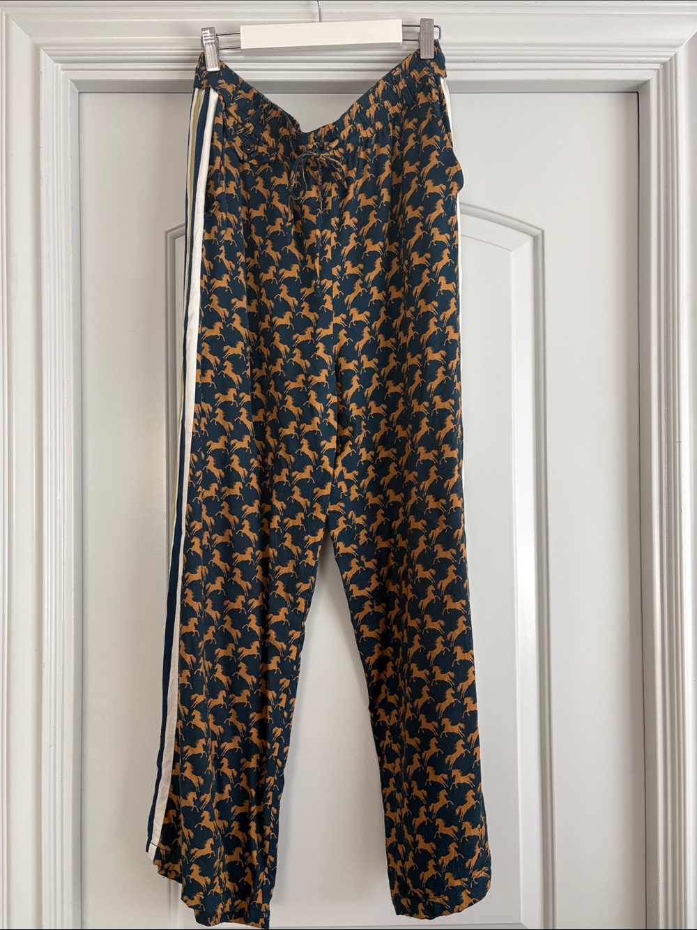 Anthropologie Women’s Navy & Tan Horse Patterned Track Pants